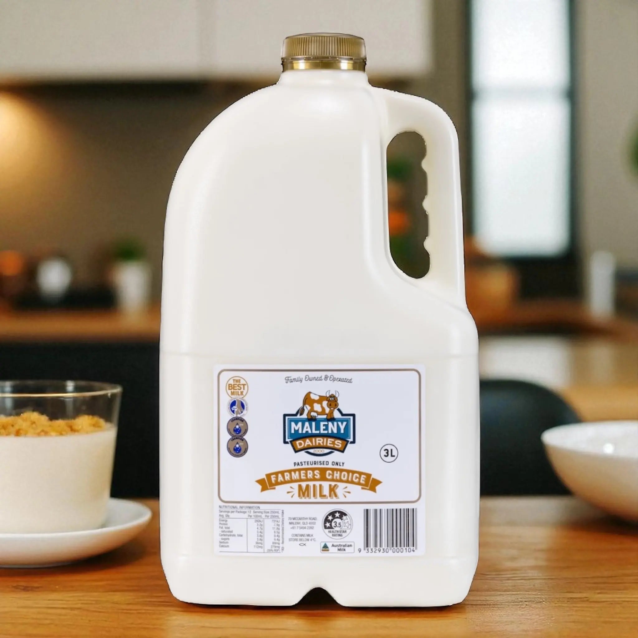 Maleny Dairies Milk Unhomogenised 3ltr Gold Top